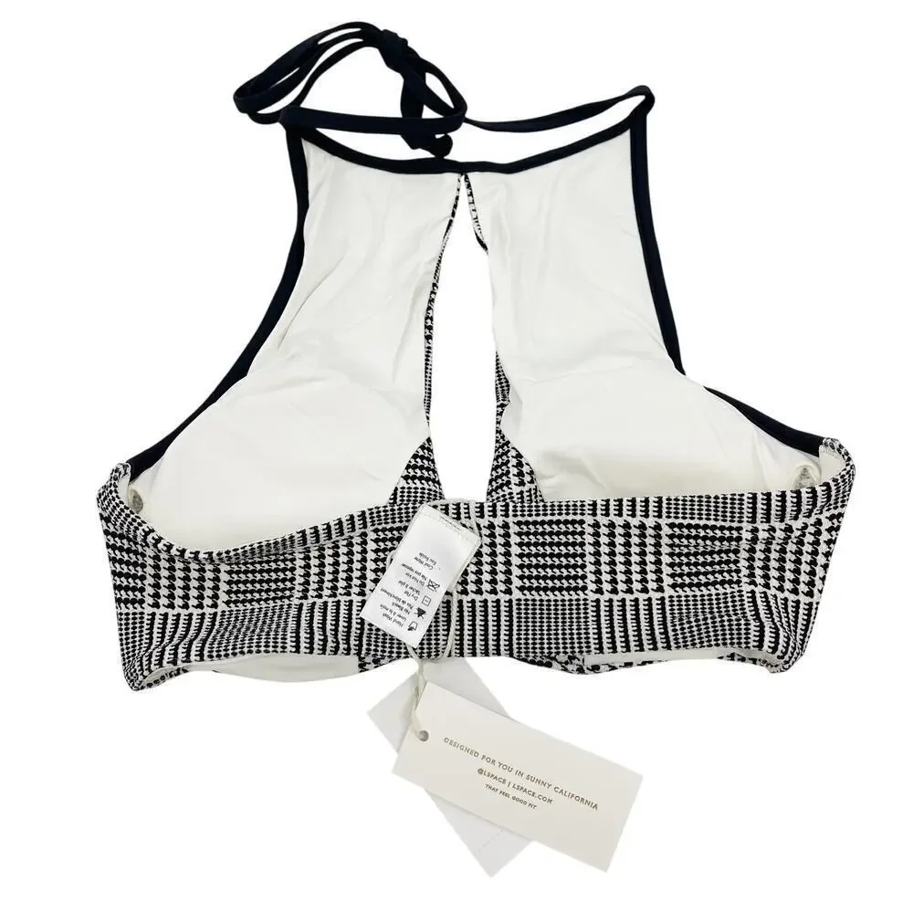 L*Space Jessy High Neck Cutout Bikini Top Best I Ever Plaid Size Medium NEW